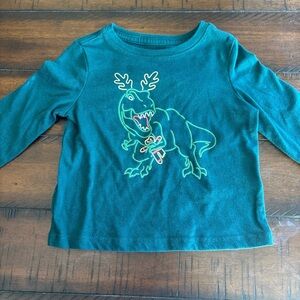 Green Dinosaur Christmas Graphic Long-Sleeve Kids Top